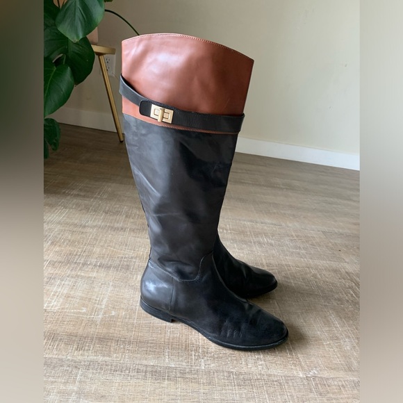 Cole Haan NikeAir Tall Knee High Riding Black Brown Leather Boots Women’s 9B - Picture 16 of 16